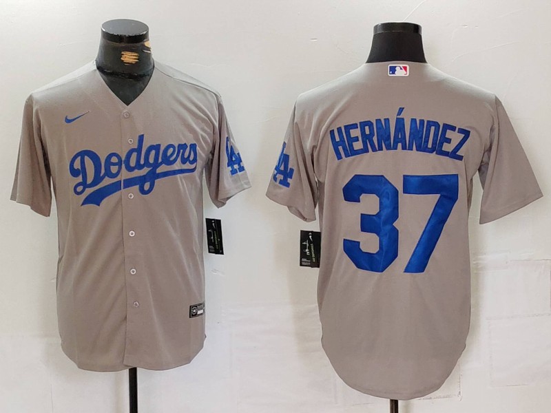 Men's Los Angeles Dodgers Teoscar Hernandez #37 Gray Jersey